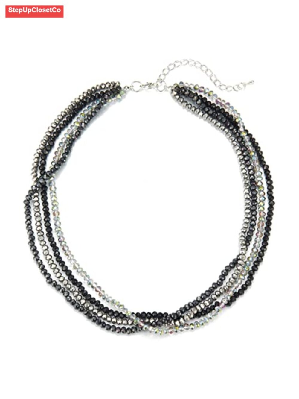 Layered Beaded Statement Necklace for Women Adjustable Crystal Choker